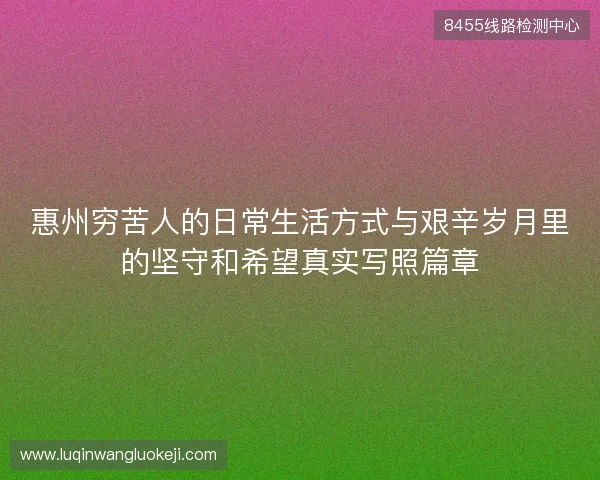 惠州穷苦人的日常生活方式与艰辛岁月里的坚守和希望真实写照篇章